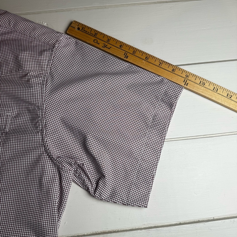 PONCHO Mens Maroon Micro-Check Pearl Snap Short Sleeve Shirt Maroon Microcheck - Picture 8 of 11